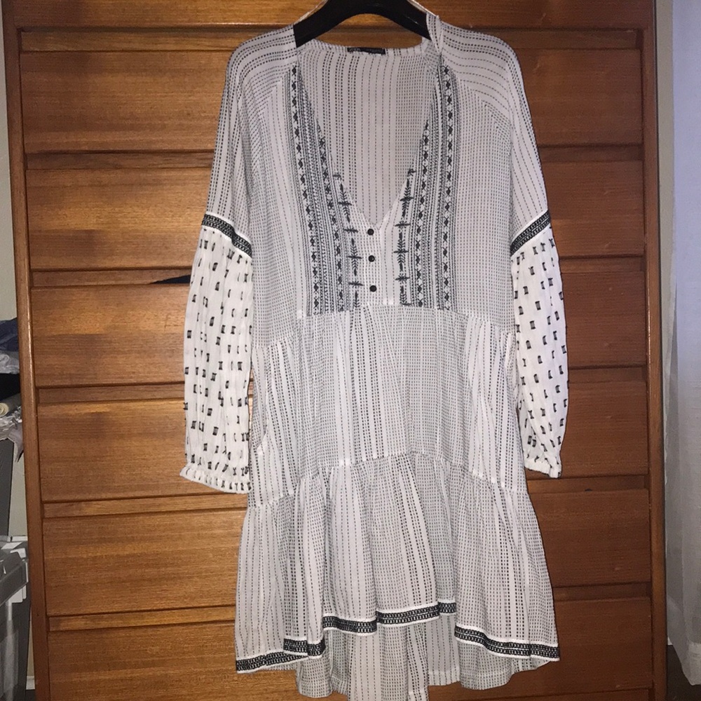 Zara black and white embroidered dress